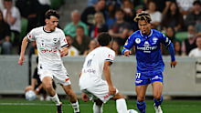 South Melbourne and Melbourne Victory players during the Australia Cup final. 