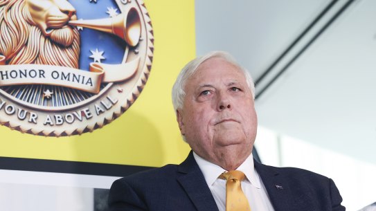 Clive Palmer holding a press conference to launch his new political party in February.