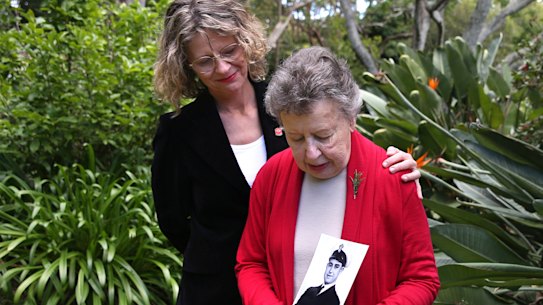 Rosemary White(front) with Alison Mudie in Turramurra, reflects on her uncle Robert Hill who died in the sinking of HMAS Sydney. 
