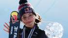 Eileen Gu after placing first in the Women’s Freeski Halfpipe competition at Mammoth Mountain in January.