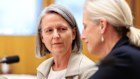 Treasury secretary Jenny Wilkinson and Finance Minister Katy Gallagher at the Senate hearing on Thursday.