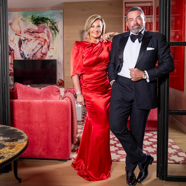 Event organisers Chyka and Bruce Keebaugh from The Big Group in appropriate black tie attire at home in Melbourne.
