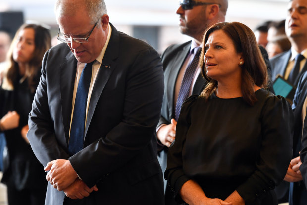 Prime Minister Scott Morrison and his wife Jenny during a Good Friday church service.