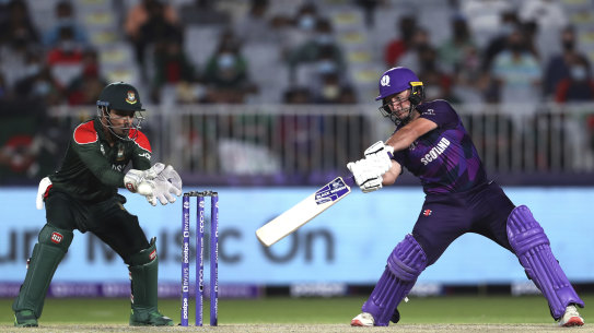 Chris Greaves plays a shot against Bangladesh.
