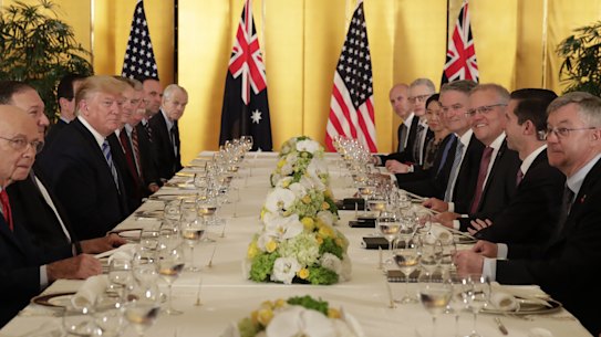 US President Donald Trump dines with Prime Minister Scott Morrison. 