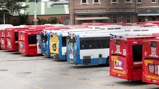 A bus depot in Tempe. Most contracts pay drivers more for driving bendy or double-decker buses.