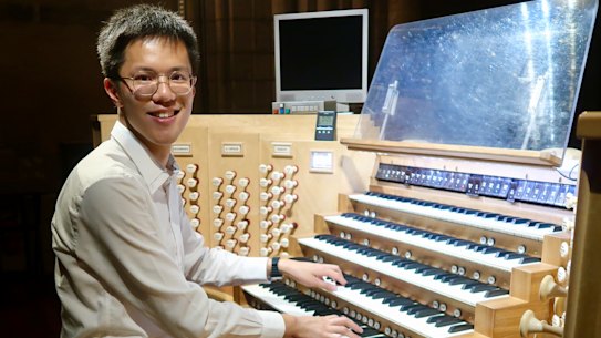 Edwing Kwong playing the Notre Dame organ. 