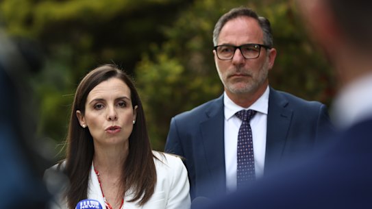 NSW Finance Minister Courtney Houssos and Customer Service minister Jihad Dib revealing that $144 million in merchant fees had been unlawfully collected.