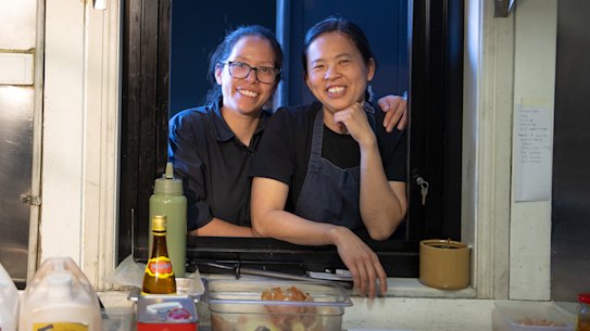 Partners in business and life, J. Y. Lee (left) and Thi Le.