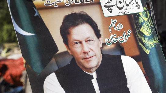 A portrait of Imran Khan, Pakistan’s prime minister, at a market in Islamabad, Pakistan, on Tuesday.