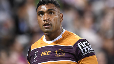 Tevita Pangai jnr is on the outer with Brisbane.