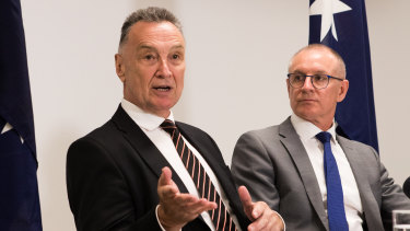 Craig Emerson and Jay Weatherill releasing the review on Thursday.