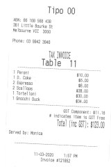 The receipt for lunch at Tipo 00.