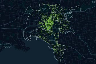 Data from Lime showing where e-scooter journeys are taking place in Melbourne.