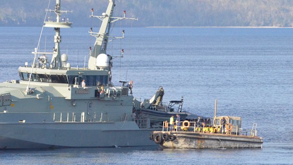 An asylum seeker boat carrying refugees is escorted to Christmas Island in 2012.