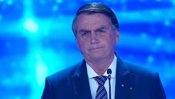 Brazil’s incumbent President Jair Bolsonaro, who is running for re-election attends a presidential debate in Sao Paulo, Brazil, on August 28.