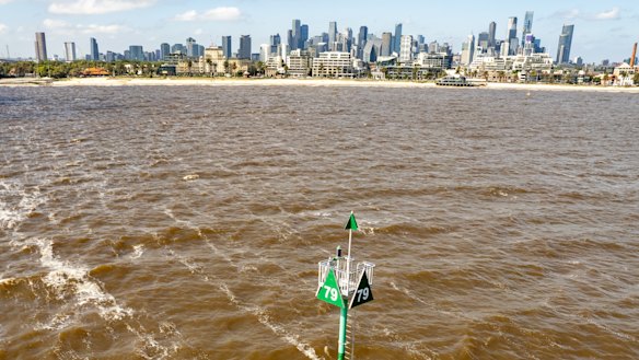 Port Phillip Bay on Wednesday, after  rains across the state.