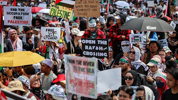 Palestinian supporters come together at an earlier event at Merdeka Square in Kuala Lumpur on Saturday.