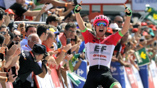 Australia's Simon Clarke (Education First-Drapac) celebrates his win in the fifth stage of the Vuelta.