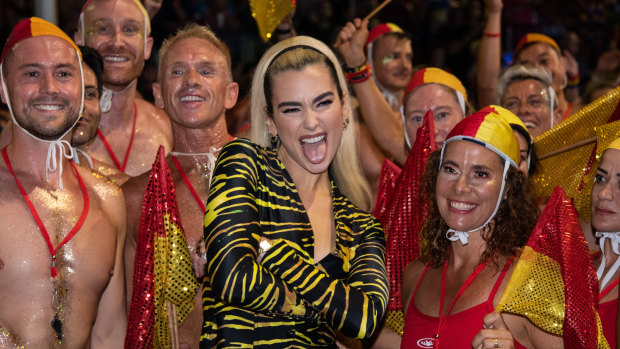Pop star Dua Lipa takes part in the annual Gay and Lesbian Mardi Gras parade in Sydney.