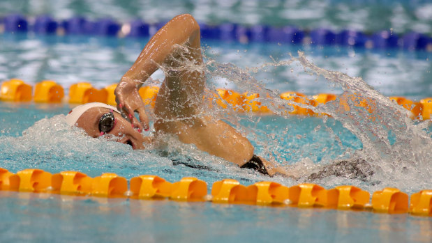 Teen sensation: Ariarne Titmus continues her brilliant form in the 400m freestyle on Thursday night.