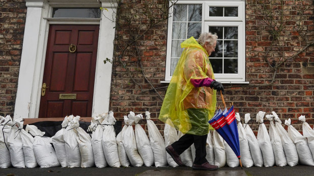 Sand bags in the village of Naburn, near York in the north-east of England, on Sunday as the the River Ouse continued to rise.
