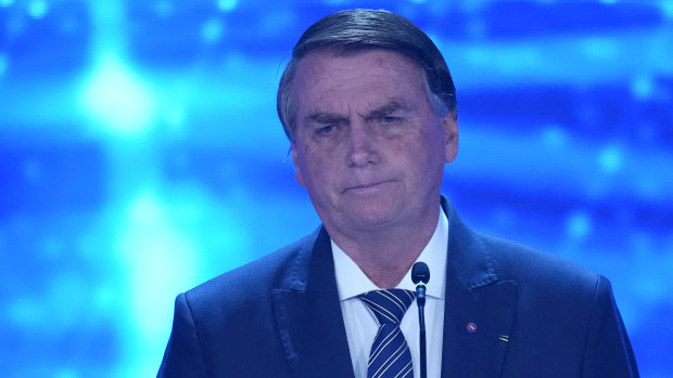 Brazil’s incumbent President Jair Bolsonaro, who is running for re-election attends a presidential debate in Sao Paulo, Brazil, on August 28.