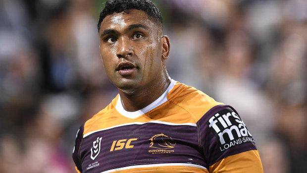 Tevita Pangai jnr is on the outer with Brisbane.