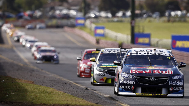 Leader of the pack: Jamie Whincup at the wheel of the Red Bull Holden Commodore during the Sandown 500.