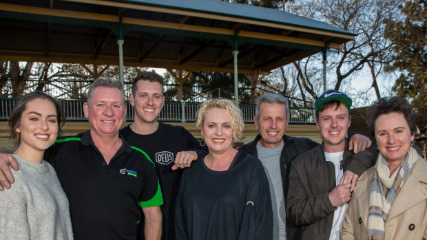 From left: The Pearson Family, Shannon, Norman, Jake and Donna with the Martello  family, Marc, Nathan and Donna will run in the City2Surf.