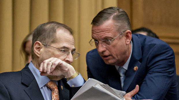 Representative Jerry Nadler, a Democrat from New York and chairman of the House Judiciary Committee, left, talks to ranking member Doug Collins, a Republican from Georgia.