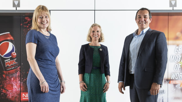 Pepsico Australia's sales director Louise Baker, commercial strategy director Dulcie de Koning, and CEO Danny Celoni. 