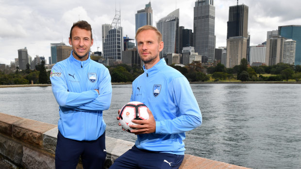 New sky blue blood: Adam le Fondre (left) and Siem De Jong will appear in Sydney FC's FFA Cup quarter-final.