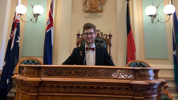 Youth Governor of Queensland Jack Hill, during the 25th sitting of the Queensland Youth Parliament.