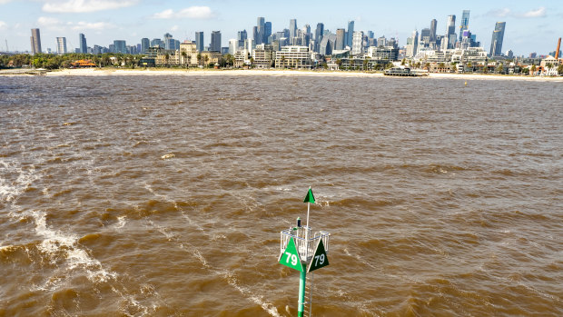 Port Phillip Bay on Wednesday, after  rains across the state.