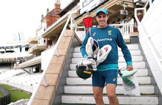 Pat Cummins arrives at a nets session at the Oval ahead of the fifth Test.