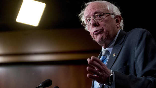 Senator Bernie Sanders speaks at a news conference on Capitol Hill in Washington.