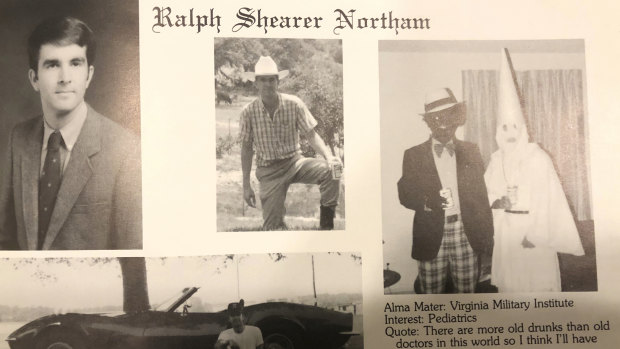 Ralph Northam's yearbook page containing the controversial "blackface" photograph. 