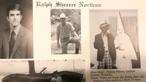 Ralph Northam's yearbook page containing the controversial "blackface" photograph. 