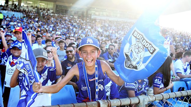 A young Bulldogs fan during a 2023 game at Belmore.
