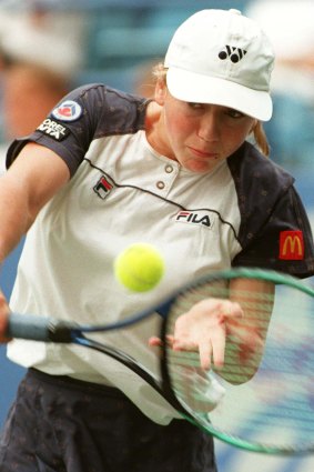 Ellwood in action against Jennifer Capriati at the US Open in 1996. Ellwood defeated Capriati 6-4, 6-4.