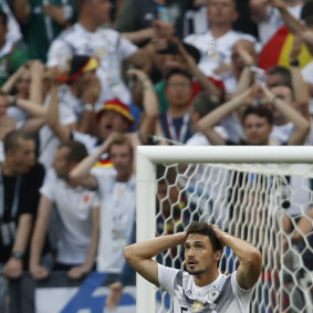 Germany's Mats Hummels reacts to the defeat against Mexico.