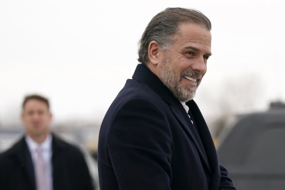 Hunter Biden, son of President Joe Biden, boards Air Force One with the president in February.