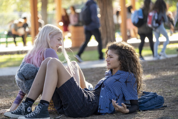 Zendaya, right, and Hunter Schafer in Euphoria.