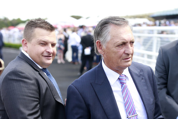 Trainers Paul and Peter Snowden after a win in March 2019.