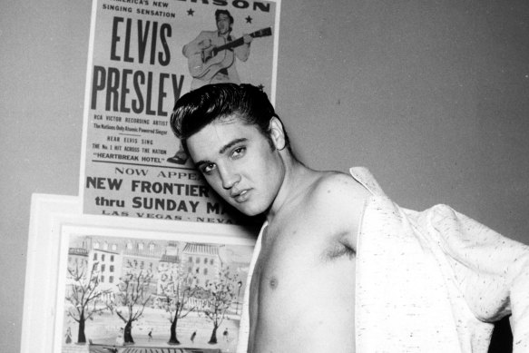 Elvis Presley backstage at the New Frontier Hotel, Las Vegas, 1956.