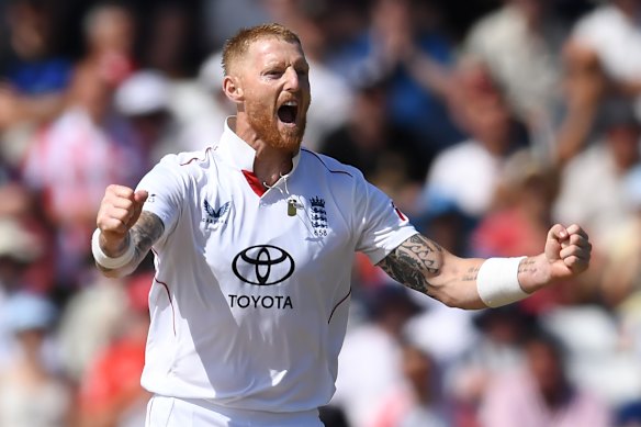 Stokes celebrates dismissing Zak Foulkes in the Trent Bridge Test. 