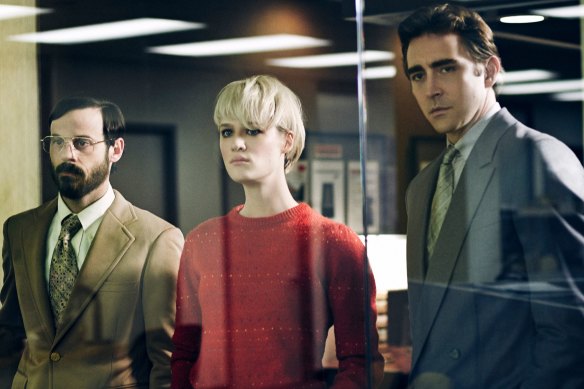 Scoot McNairy (left), Mackenzie Davis and Lee Pace in the cult TV series Halt and Catch Fire.