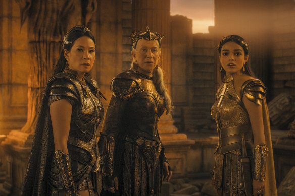 The Daughters of Atlas are (from left) Lucy Liu, Helen Mirren and Rachel Zegler. 