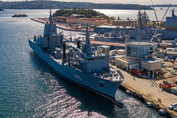 HMAS Supply in better times at Garden Island in 2021 when it was officially commissioned.
